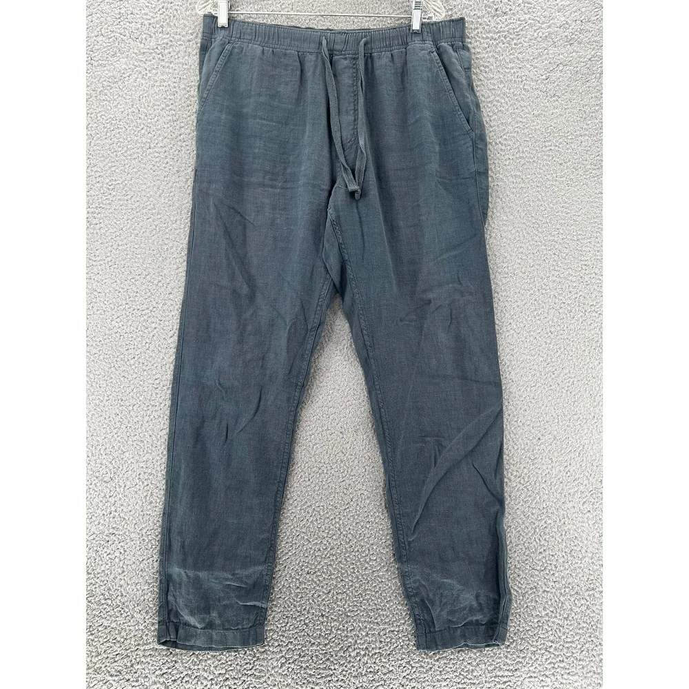 Faherty Brand Mens Linen Blend Jogger Pants Charcoal Gray Drawstring Size Large